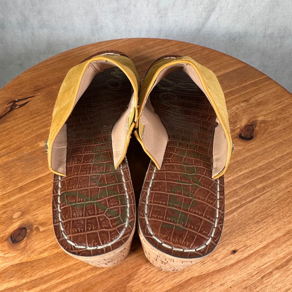 Sam Edelman Ranger Wedge Sandals Womens 9 Yellow Good Suede Cork Platform Mules - Picture 13 of 15